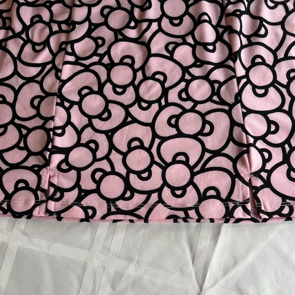 📦 Hello Kitty Hair Bow print skirt short mini baby pink Sanrio elastic waist cat - Picture 2 of 8